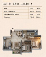 Floor plan of 2 BHK 758 Sq. Ft. Apartment in Mahindra Marina 64, Mumbai