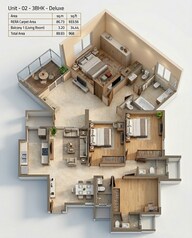 Floor plan of 3 BHK 968 Sq. Ft. Apartment in Mahindra Marina 64, Mumbai