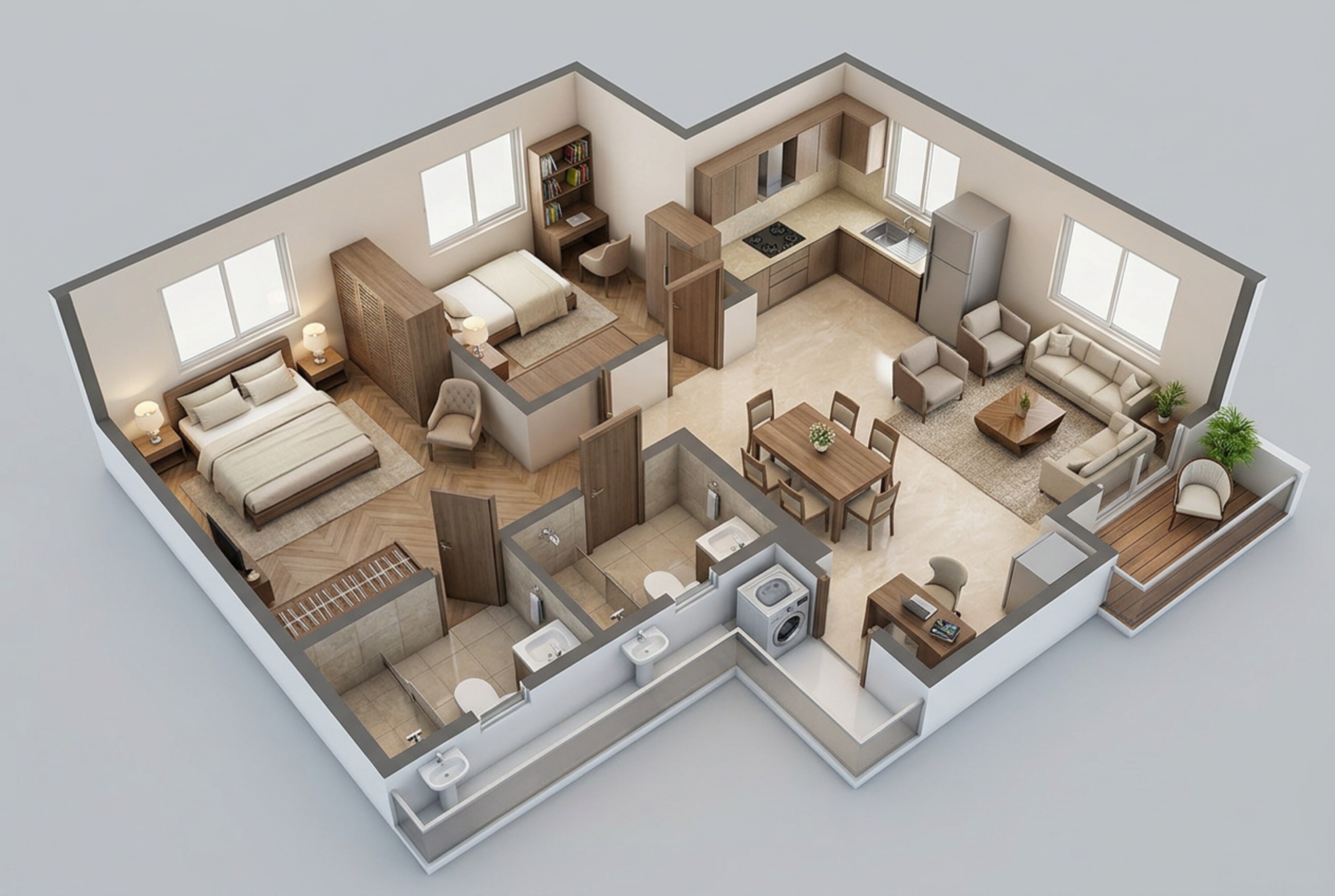 Floor plan of 2 BHK 568 Sq. Ft. Apartment in Runwal Lands End, Thane