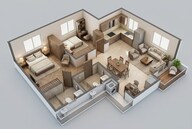 Floor plan of 2 BHK 568 Sq. Ft. Apartment in Runwal Lands End, Thane