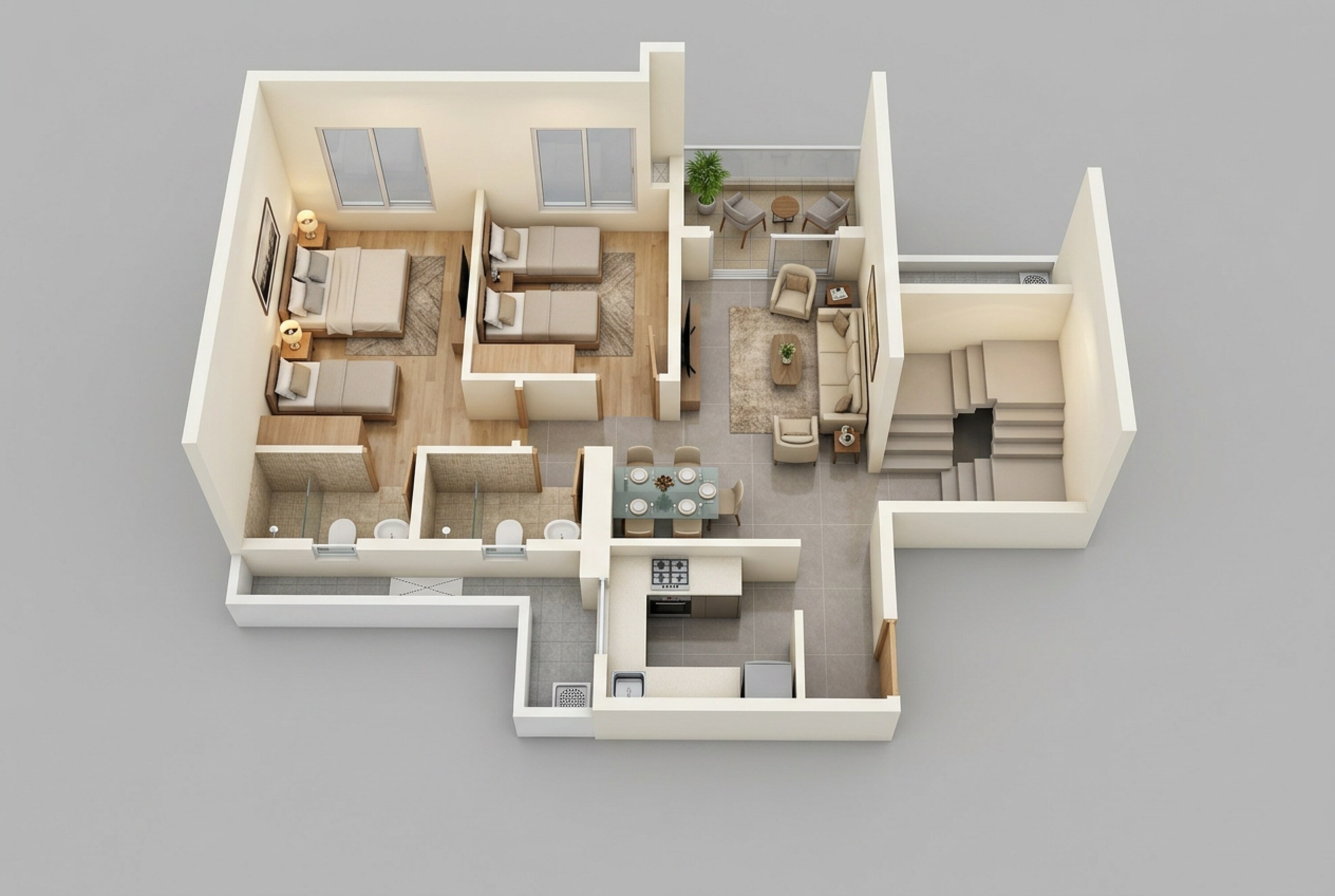 Floor plan of 2 BHK 631 Sq. Ft. Apartment in Runwal Lands End, Thane