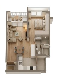 Floor plan of 1 BHK 600 Sq. Ft. Apartment in Godrej The Aqua Retreat, Pune