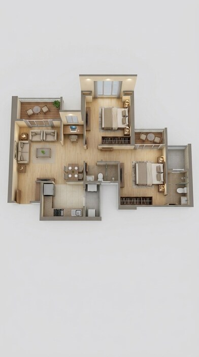 Floor plan of 2 BHK 734 Sq. Ft. Apartment in Saheel Landmarc, Pune