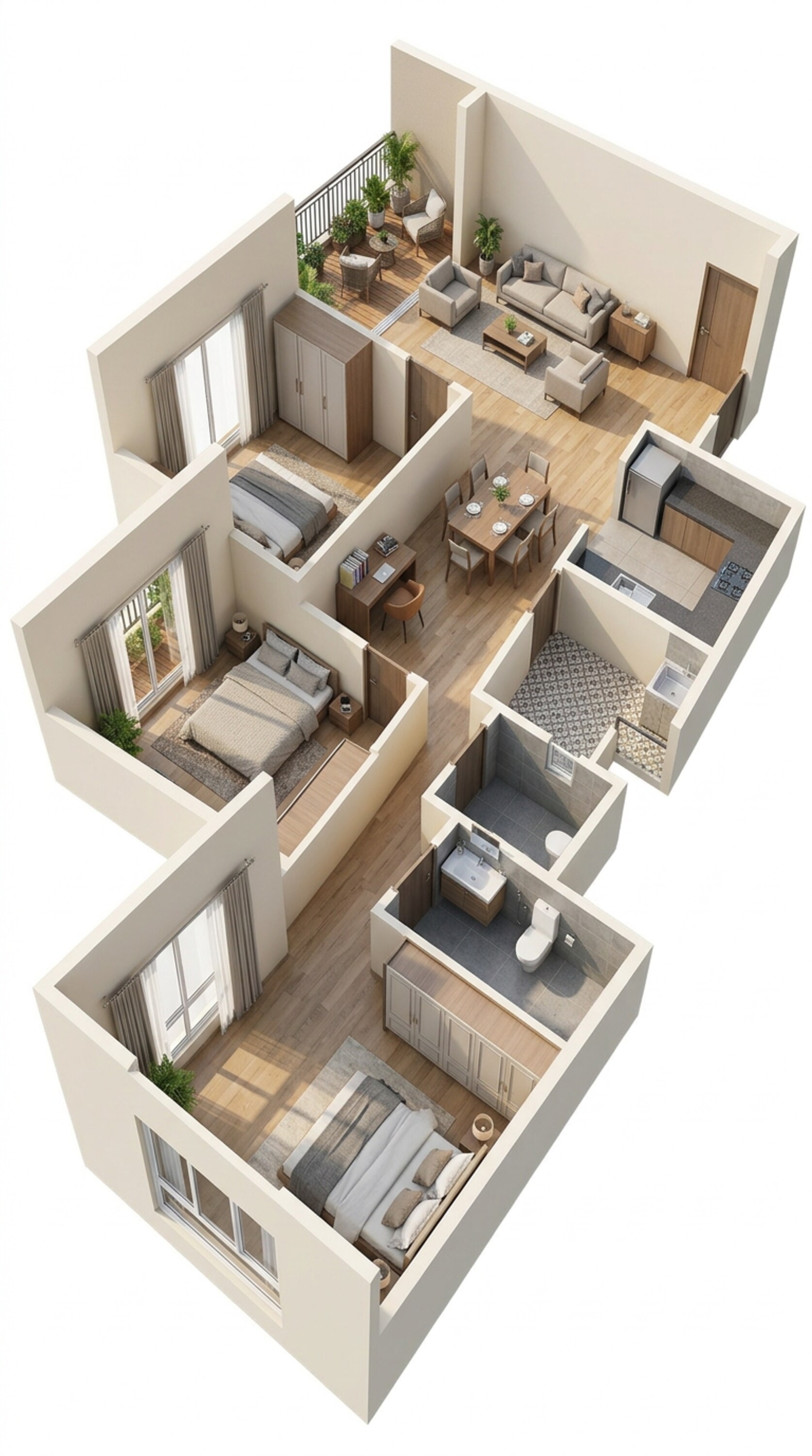Floor plan of 3 BHK 972 Sq. Ft. Apartment in Saheel Landmarc, Pune