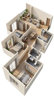 Floor plan of 3 BHK 972 Sq. Ft. Apartment in Saheel Landmarc, Pune