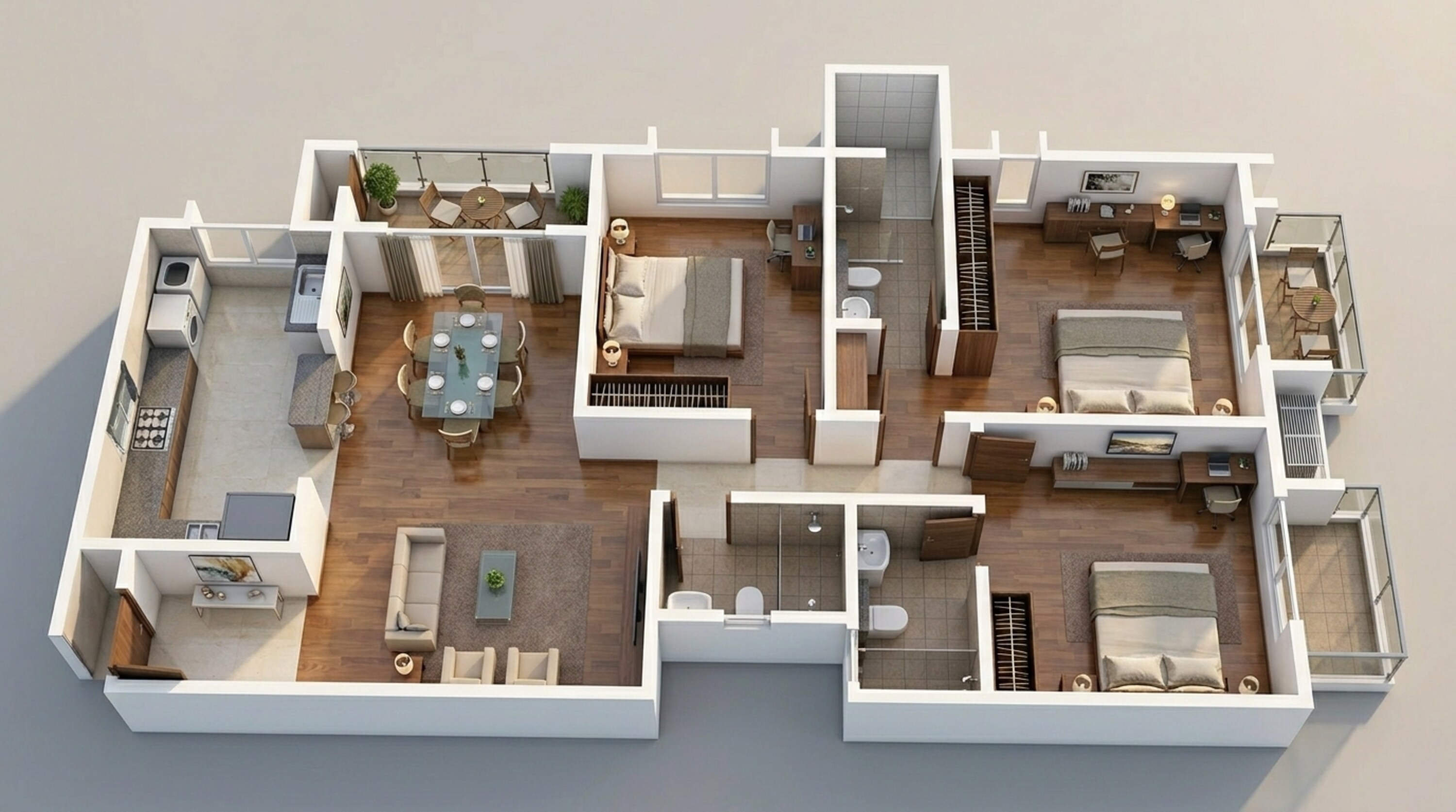 Floor plan of 3 BHK 1545 Sq. Ft. Apartment in Brigade Lakecrest, Bangalore