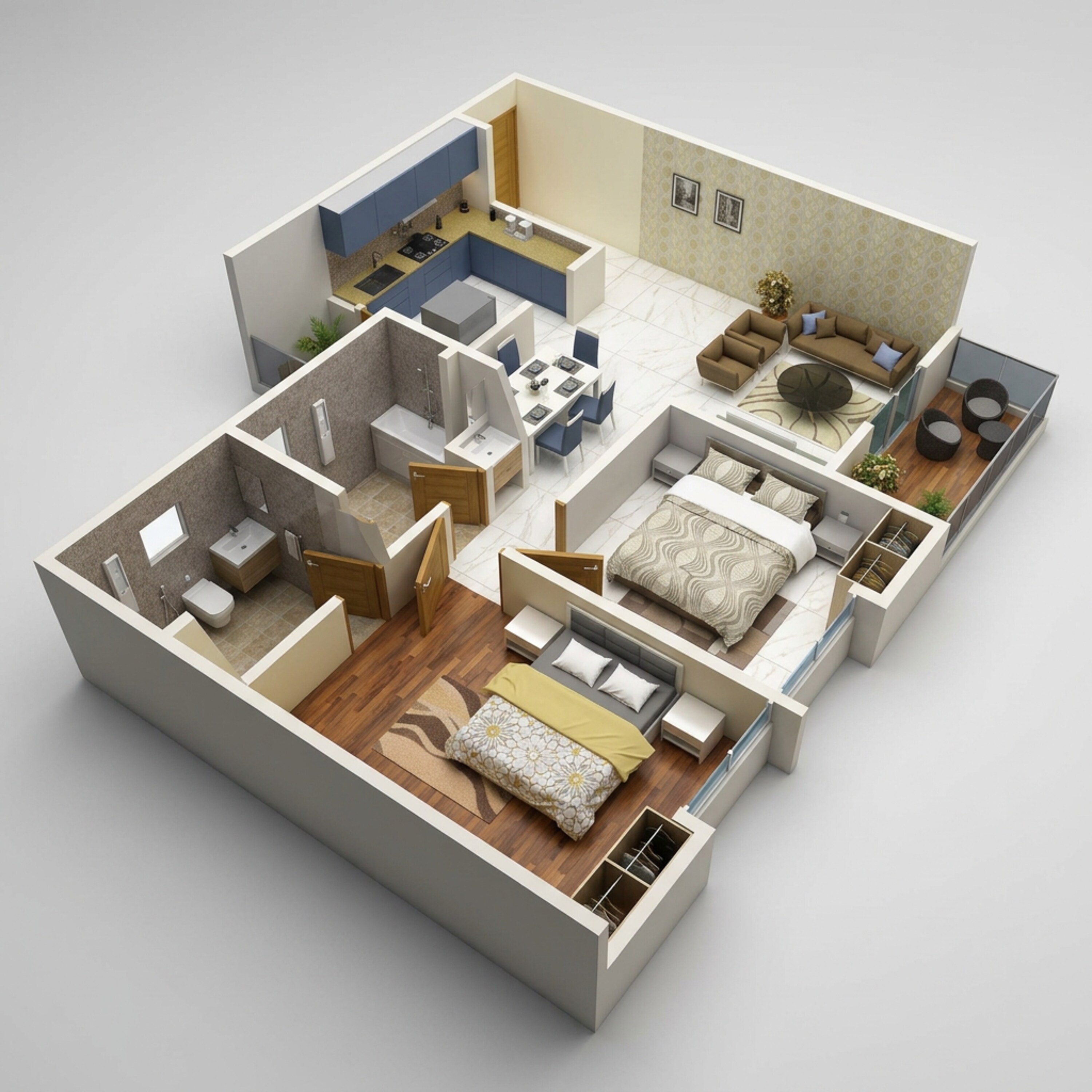 Floor plan of 2 BHK 771 Sq. Ft. Apartment in Ram India Foresta, Pune