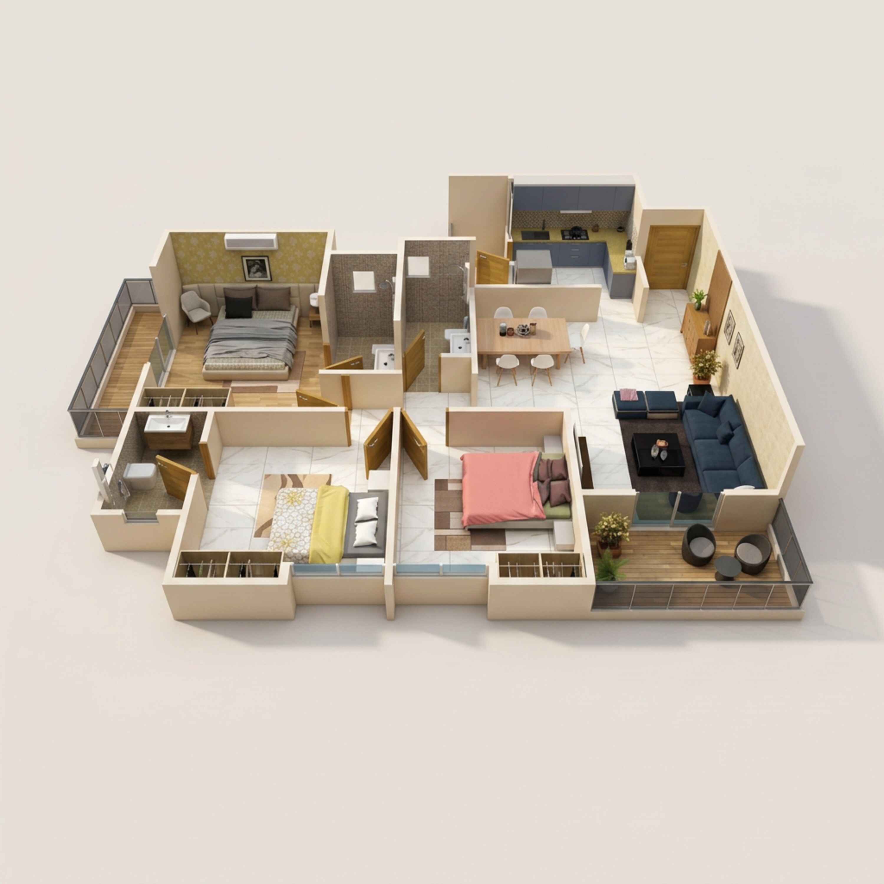 Floor plan of 3 BHK 949 Sq. Ft. Apartment in Ram India Foresta, Pune