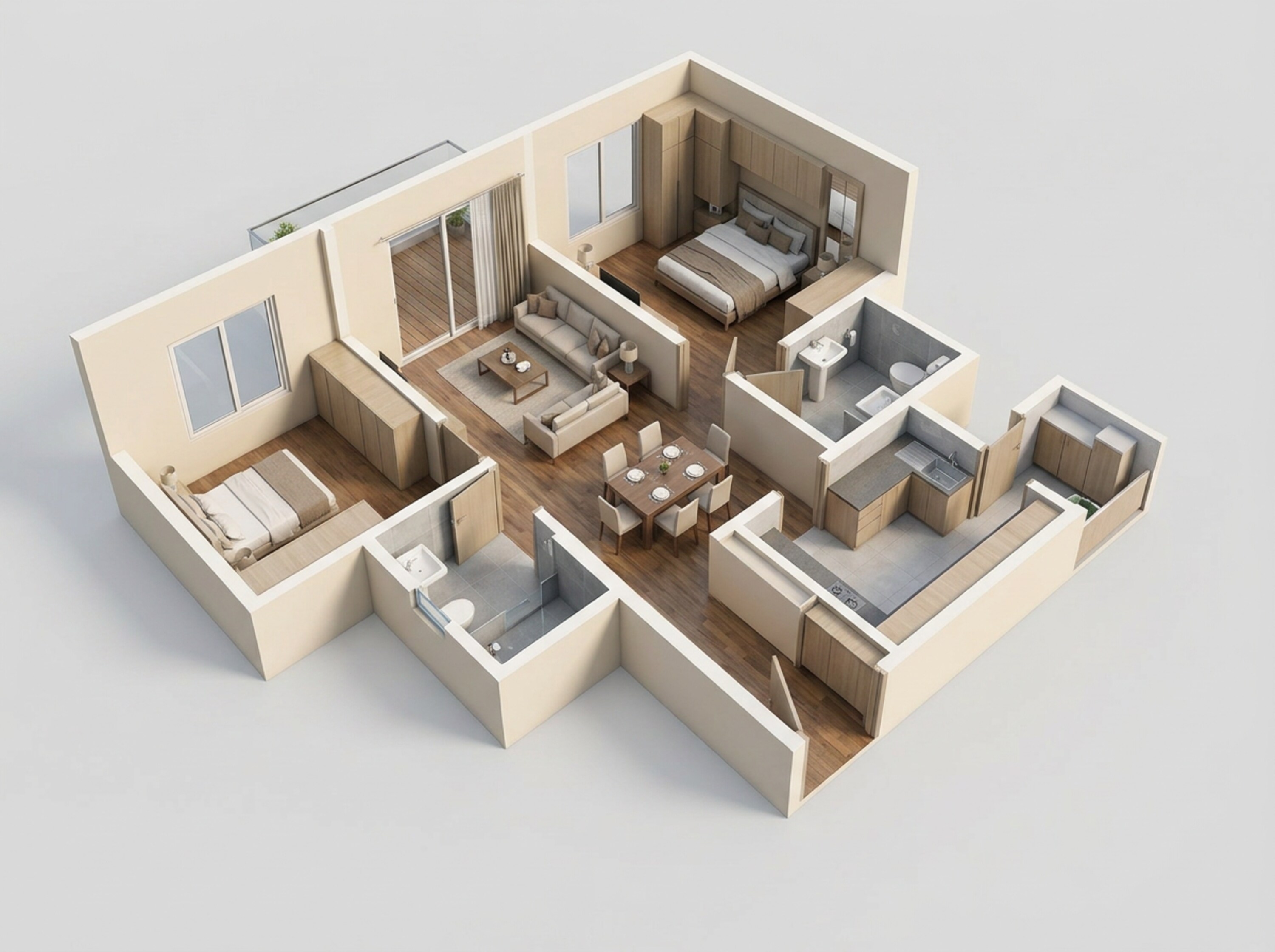 Floor plan of 2 BHK 801 Sq. Ft. Apartment in Bramha Sun Valley, Pune