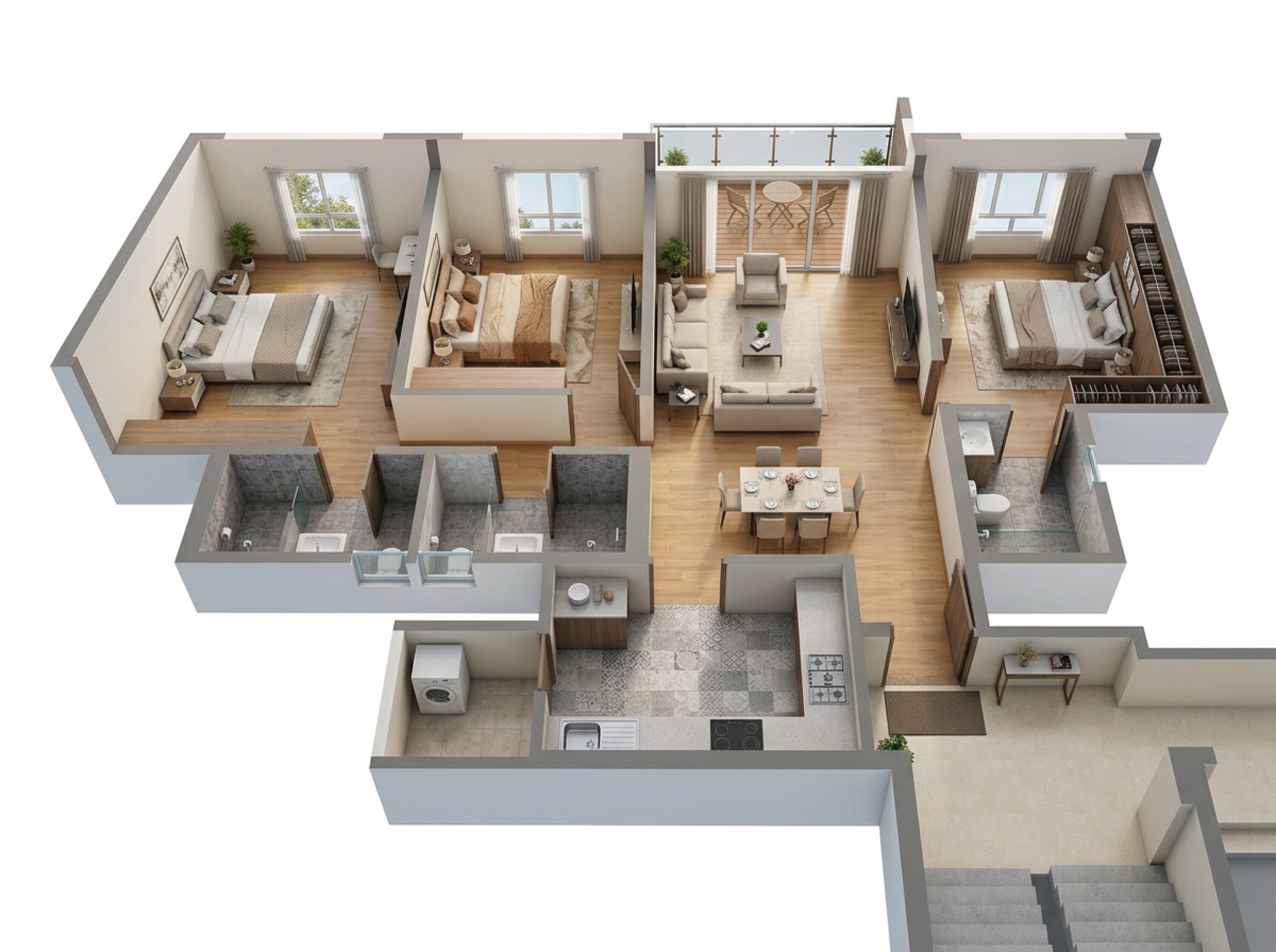 Floor plan of 3 BHK 1181 Sq. Ft. Apartment in Bramha Sun Valley, Pune