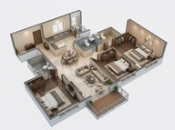 Floor plan of 3 BHK 1181 Sq. Ft. Apartment in Bramha Sun Valley, Pune