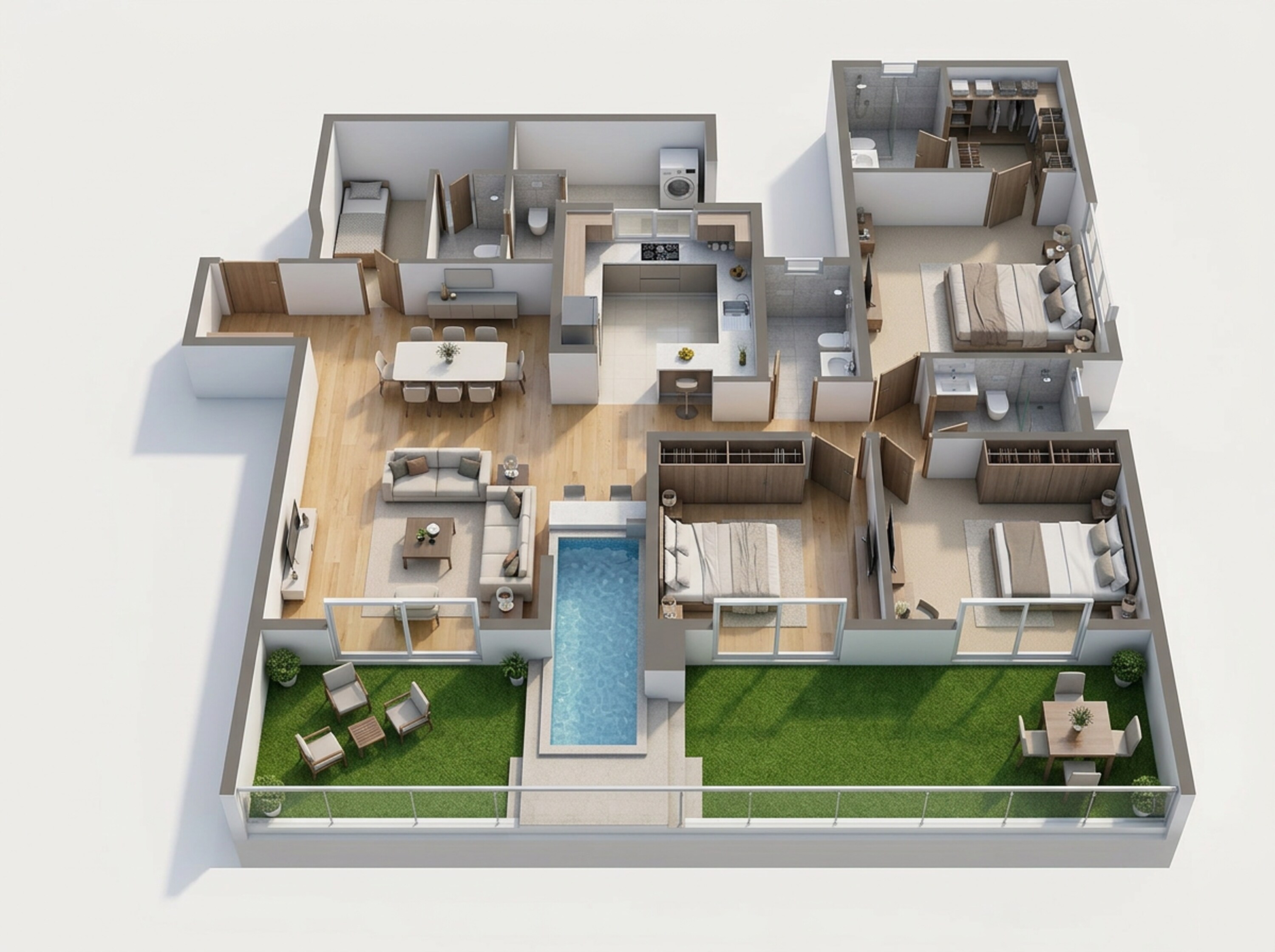 Floor plan of 3 BHK 2110 Sq. Ft. Apartment in Bramha Sun Valley, Pune