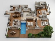 Floor plan of 3 BHK 2110 Sq. Ft. Apartment in Bramha Sun Valley, Pune