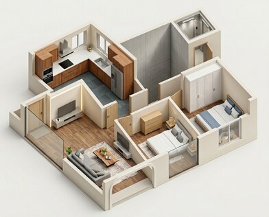 Floor plan of 2 BHK 676 Sq. Ft. Apartment in Patel Avenue, Thane