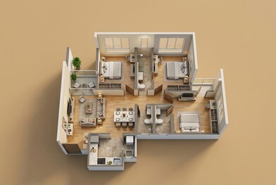 Floor plan of 3 BHK 988 Sq. Ft. Apartment in VTP Altamira, Pune