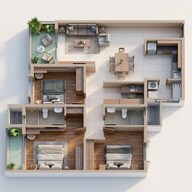 Floor plan of 3 BHK 1645 Sq. Ft. Apartment in Bren Park City, Bangalore