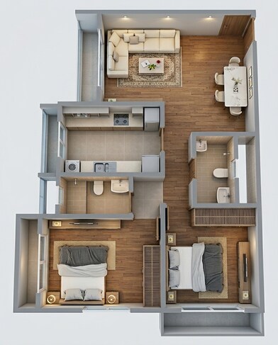 Floor plan of 2 BHK 666 Sq. Ft. Apartment in H Rishabraj Ceramont, Mumbai