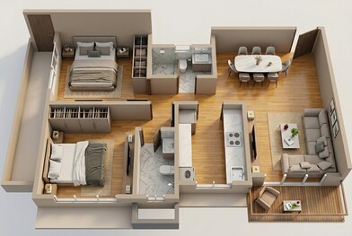 Floor plan of 2 BHK 700 Sq. Ft. Apartment in H Rishabraj Ceramont, Mumbai