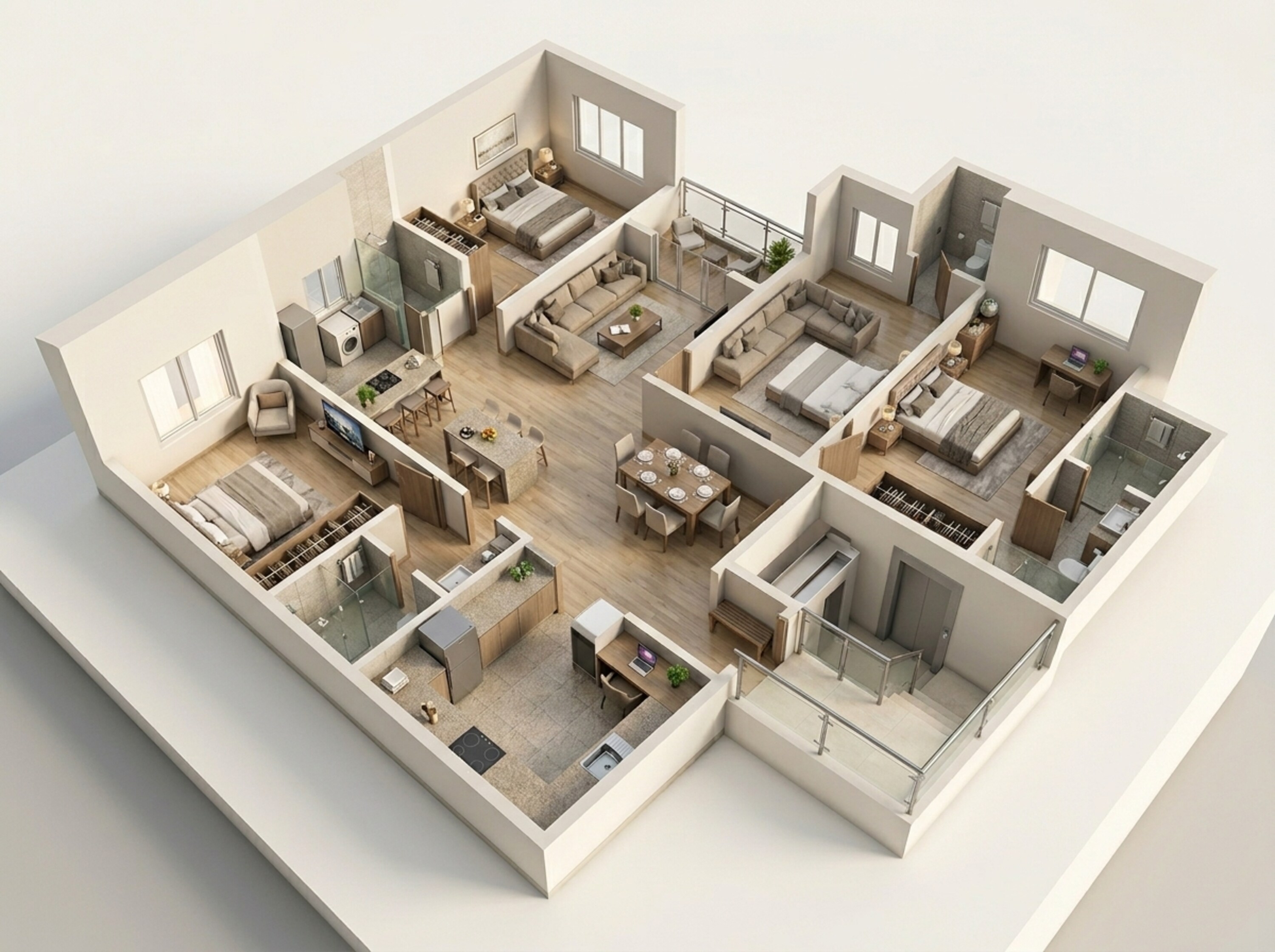 Floor plan of 3 BHK 974 Sq. Ft. Apartment in Godrej Aqua Vista, Pune