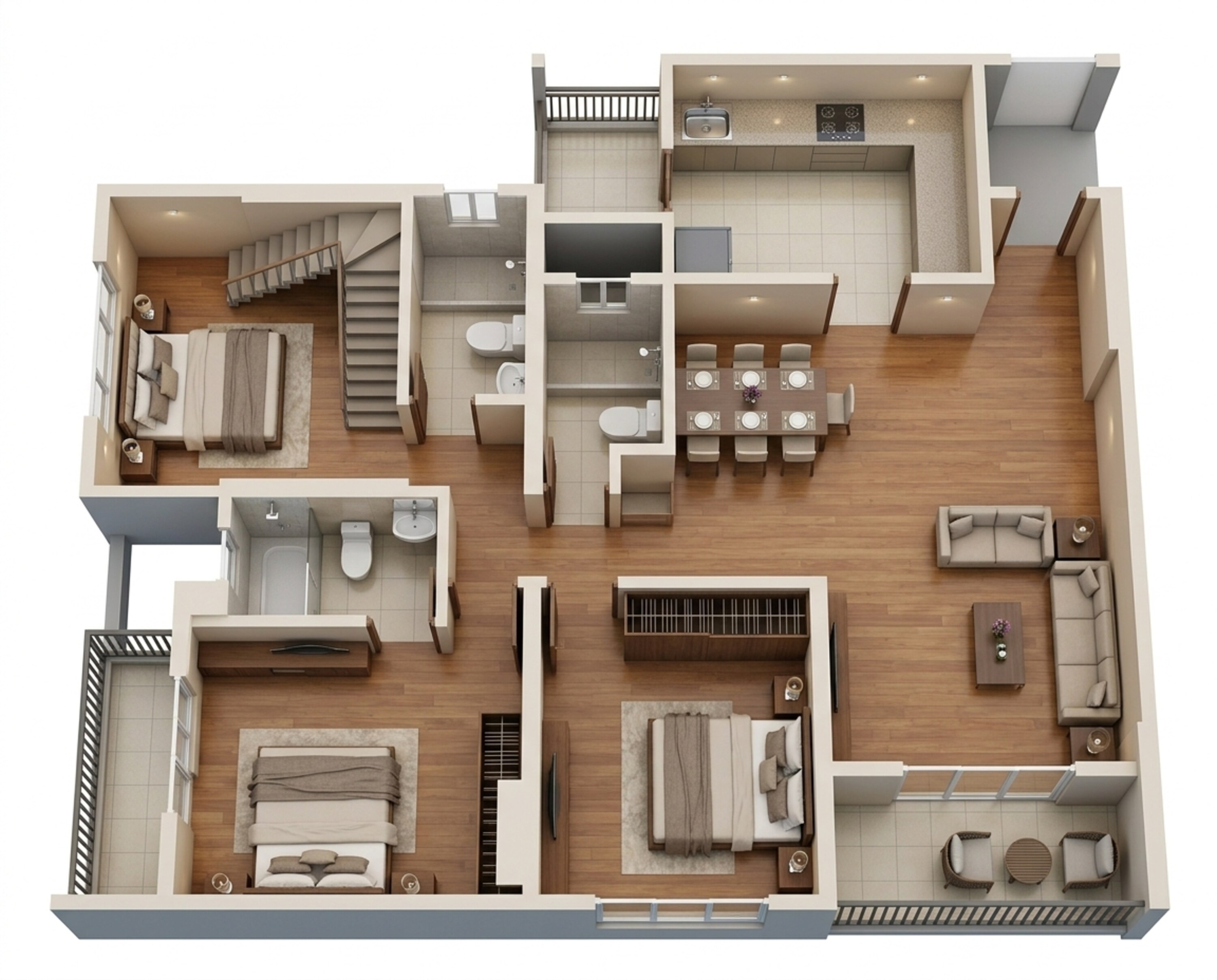 Floor plan of 3 BHK 1030 Sq. Ft. Apartment in Arihant Skysuites, Pune