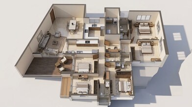 Floor plan of 3 BHK 1500 Sq. Ft. Apartment in K Raheja Aurum, Pune