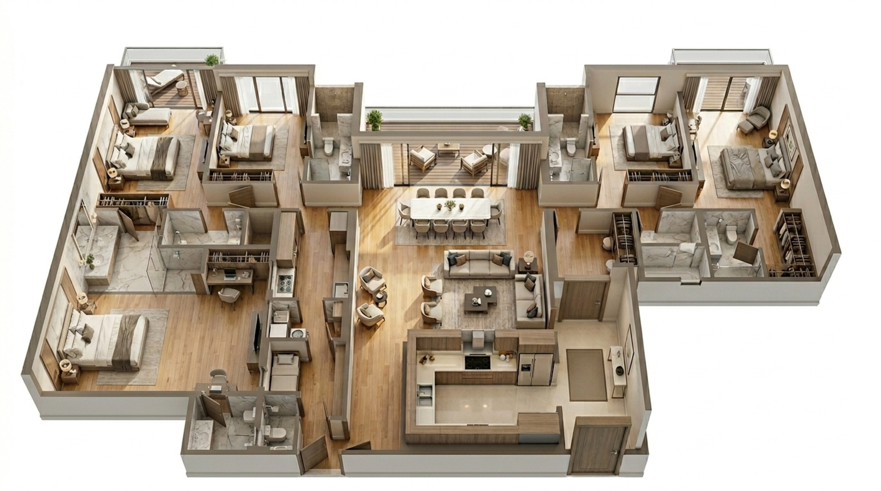 Floor plan of 4 BHK 2400 Sq. Ft. Apartment in K Raheja Aurum, Pune