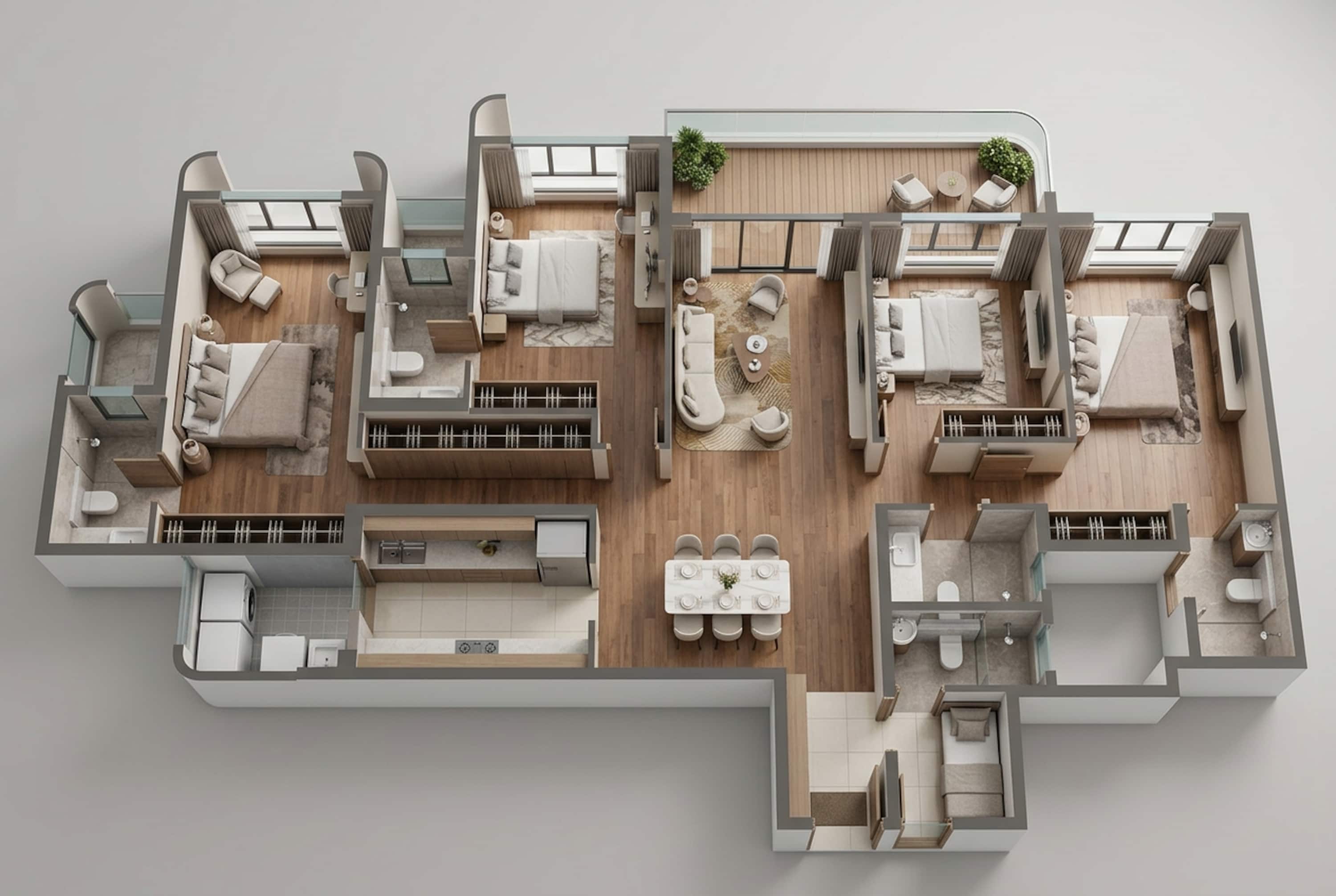 Floor plan of 4 BHK 2208 Sq. Ft. Apartment in Runwal Raaya, Mumbai