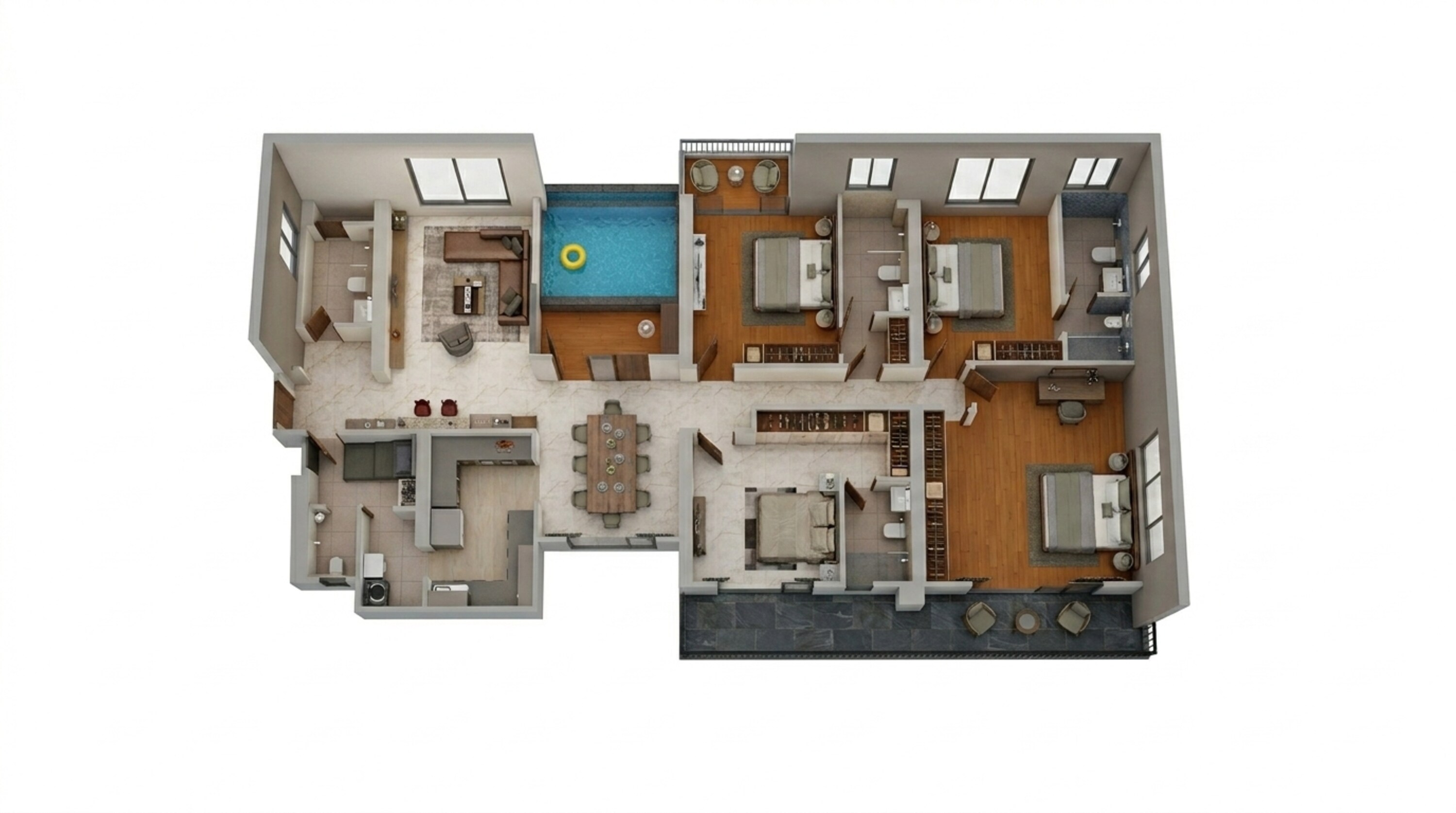 Floor plan of 3 BHK 1264 Sq. Ft. Apartment in Gera Garden In The Sky, Pune