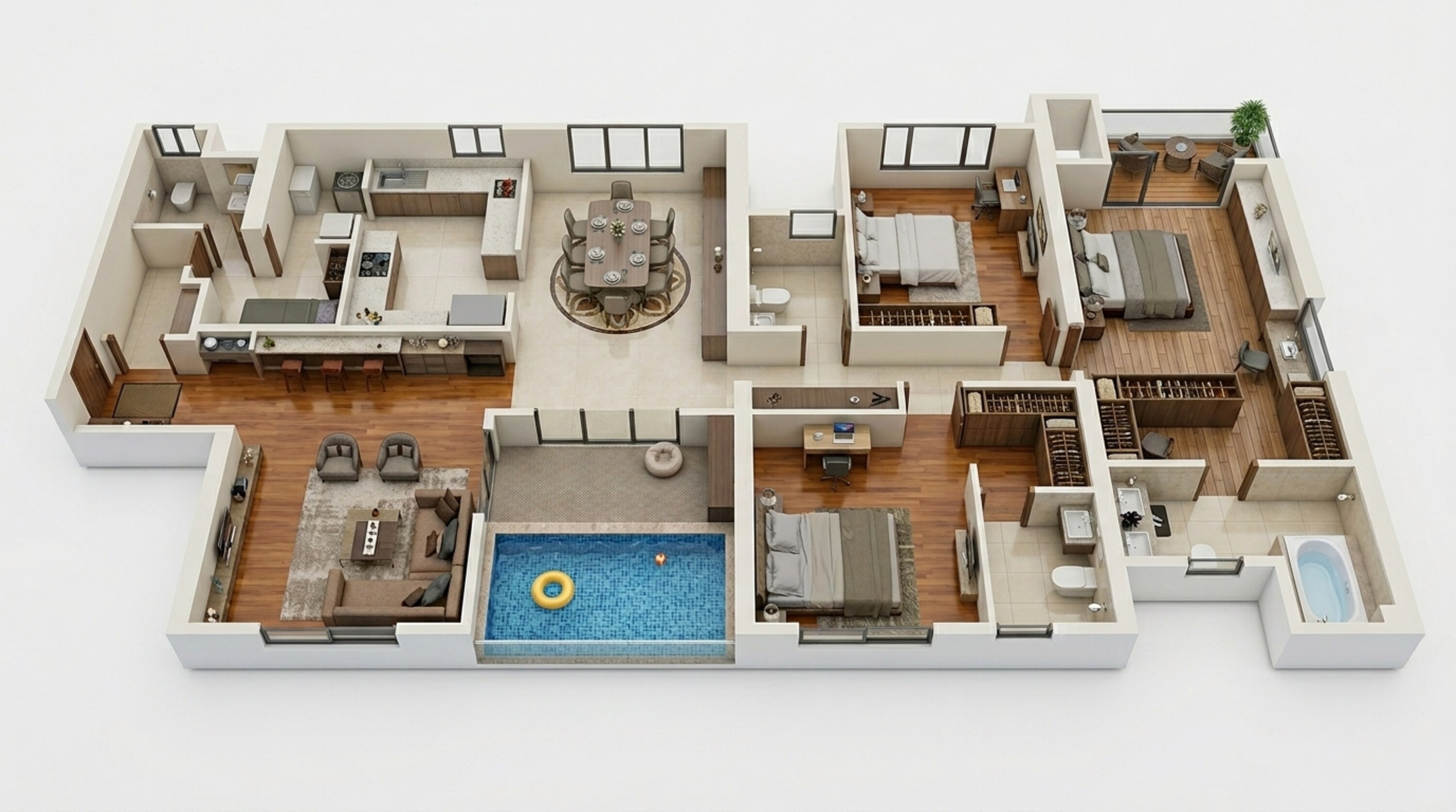 Floor plan of 3 BHK 1677 Sq. Ft. Apartment in Gera Garden In The Sky, Pune