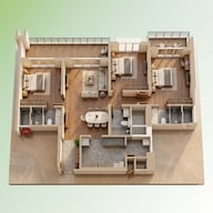 Floor plan of 3 BHK 1255 Sq. Ft. Apartment in Godrej The Greenfront, Pune
