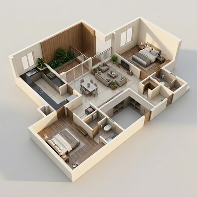 Floor plan of 2 BHK 1647 Sq. Ft. Apartment in Casagrand Promenade, Bangalore