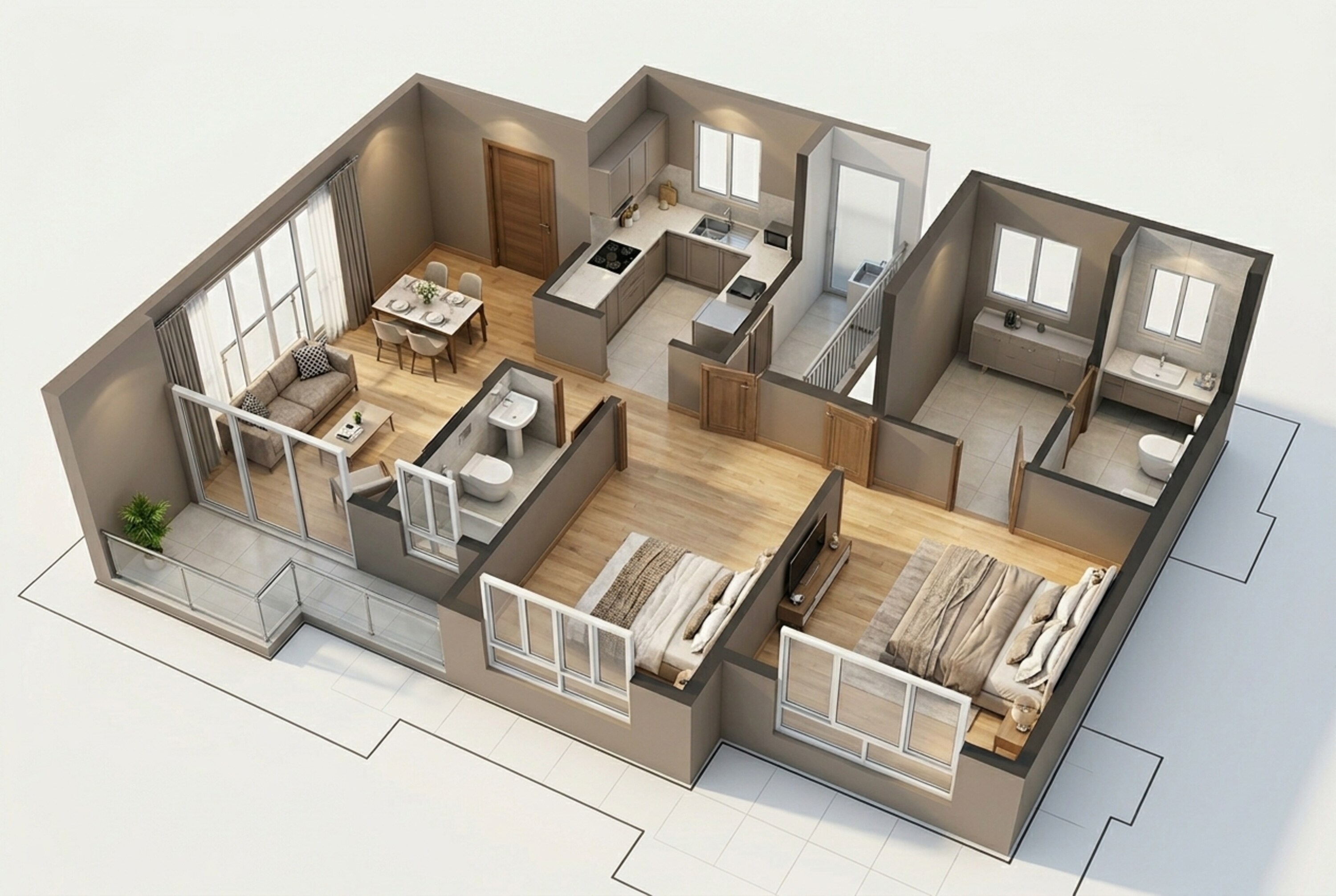 Floor plan of 2 BHK 707 Sq. Ft. Apartment in Birla Evam, Pune