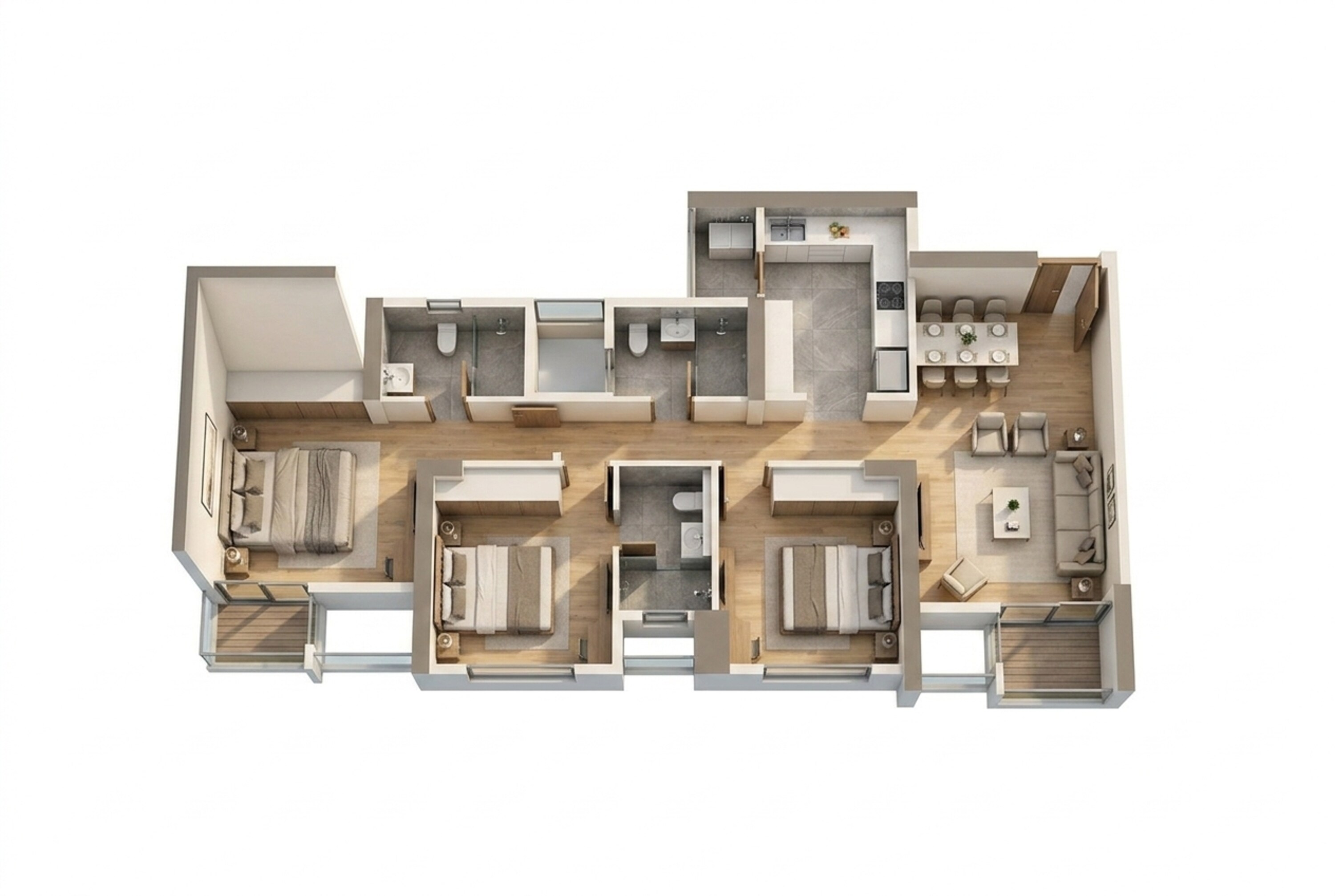 Floor plan of 3 BHK 963 Sq. Ft. Apartment in Birla Evam, Pune
