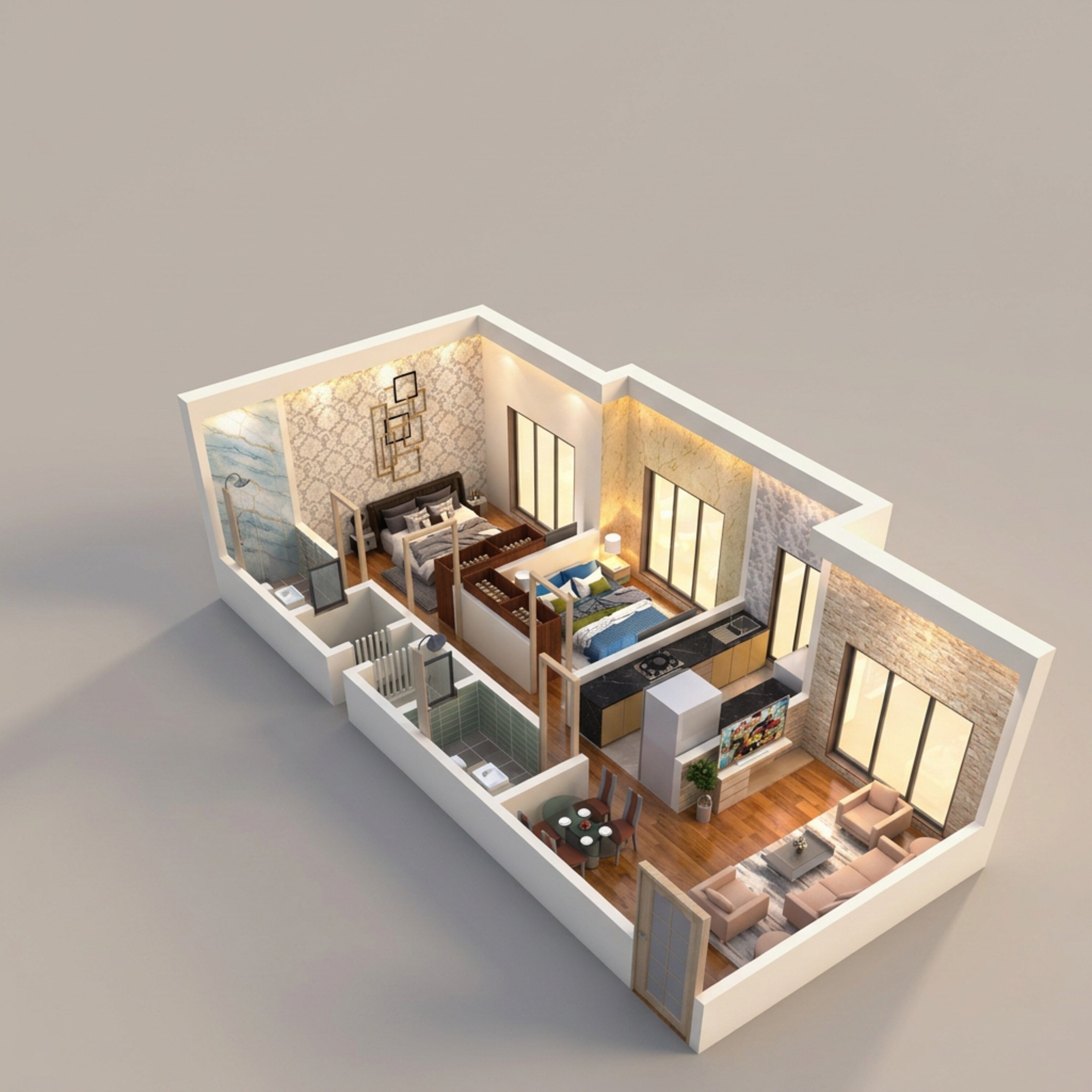 Floor plan of 2 BHK 599 Sq. Ft. Apartment in DPS Rivera, Mumbai