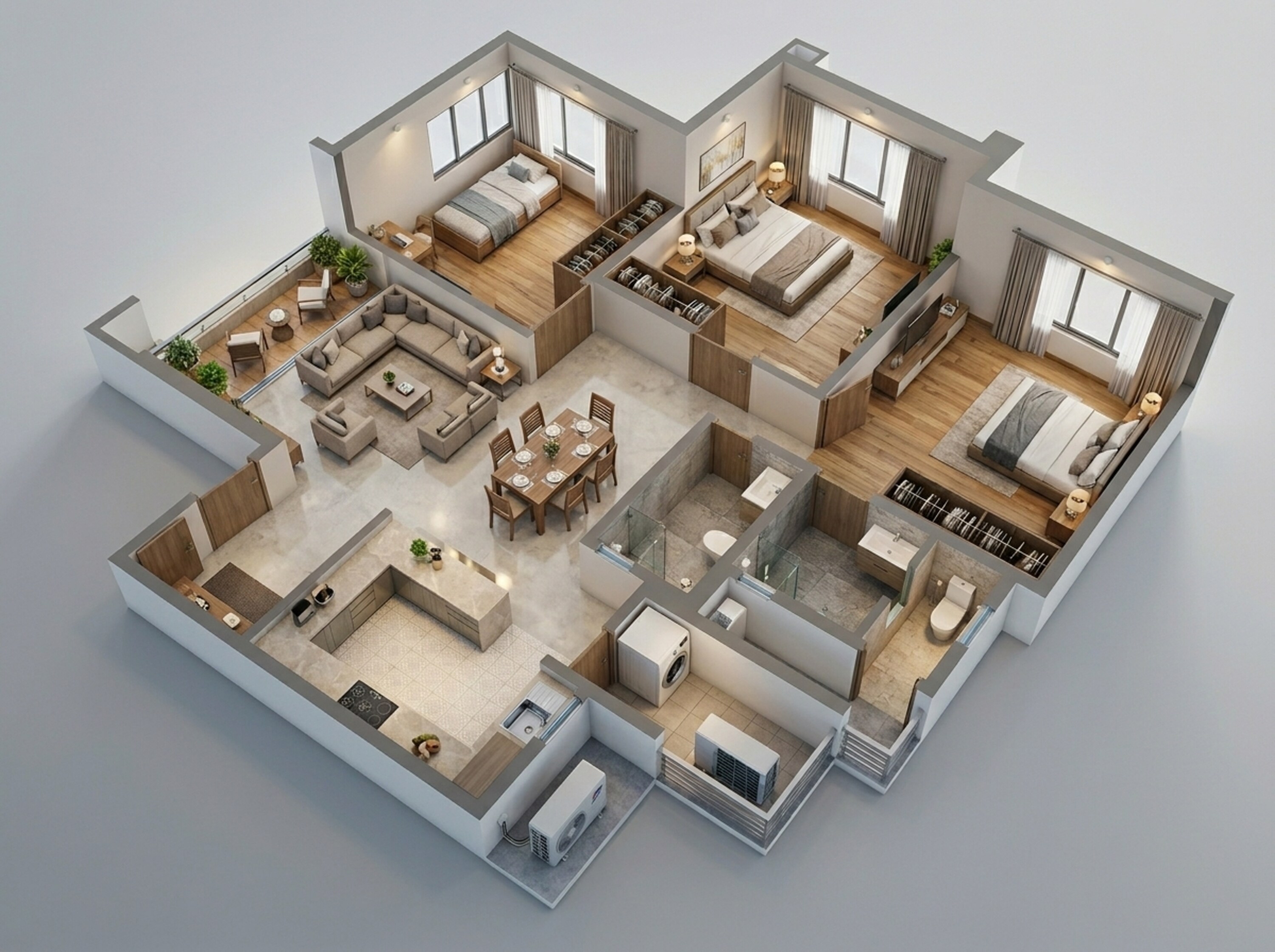 Floor plan of 3 BHK 871 Sq. Ft. Apartment in Delta Aveon City, Navi Mumbai