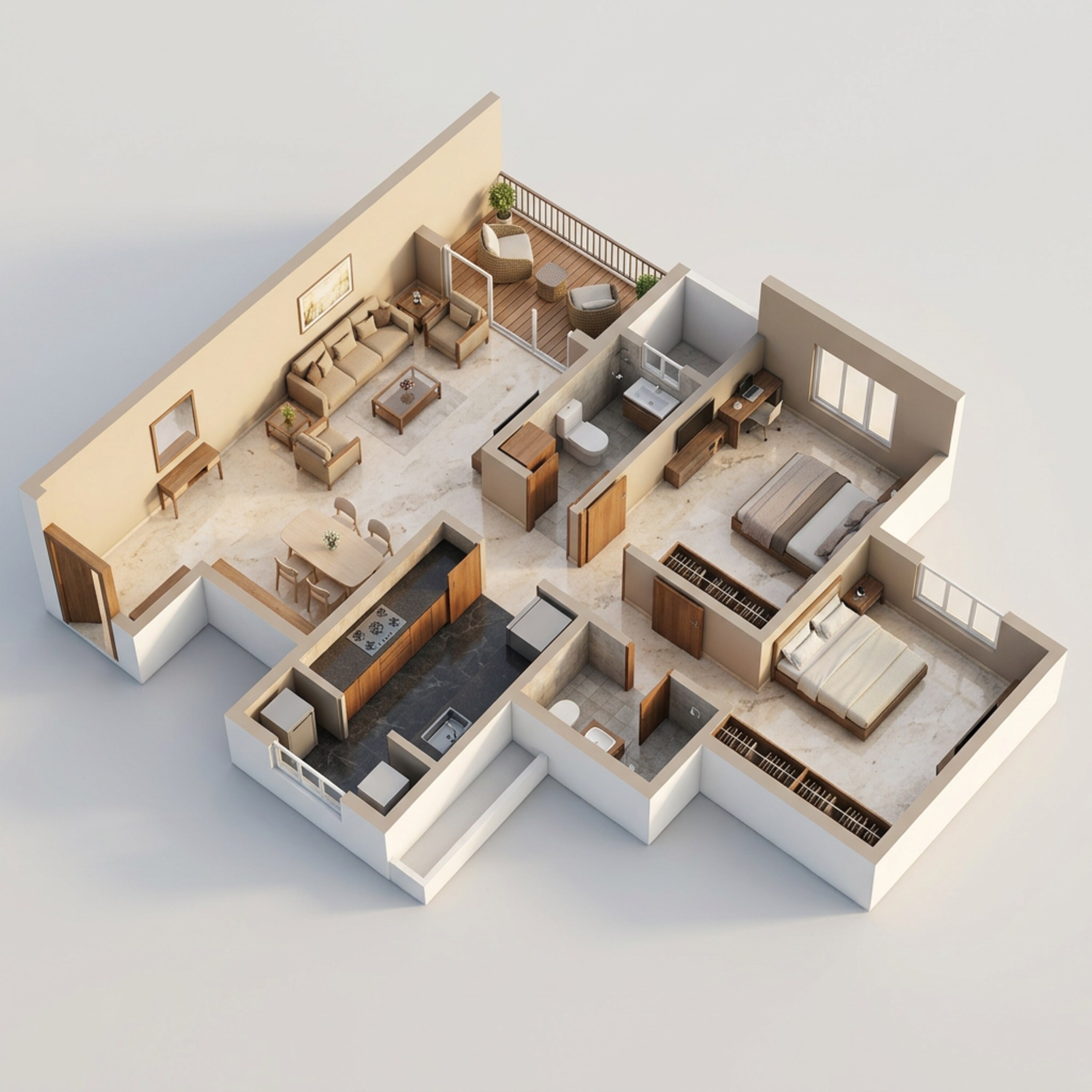 Floor plan of 2 BHK 690 Sq. Ft. Apartment in Krisala Everland, Pune