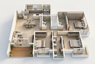 Floor plan of 3 BHK 1743 Sq. Ft. Apartment in Bhartiya Garden Estate, Bangalore