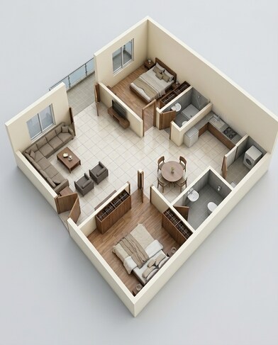 Floor plan of 2 BHK 1220 Sq. Ft. Apartment in Varshith Vistas, Bangalore
