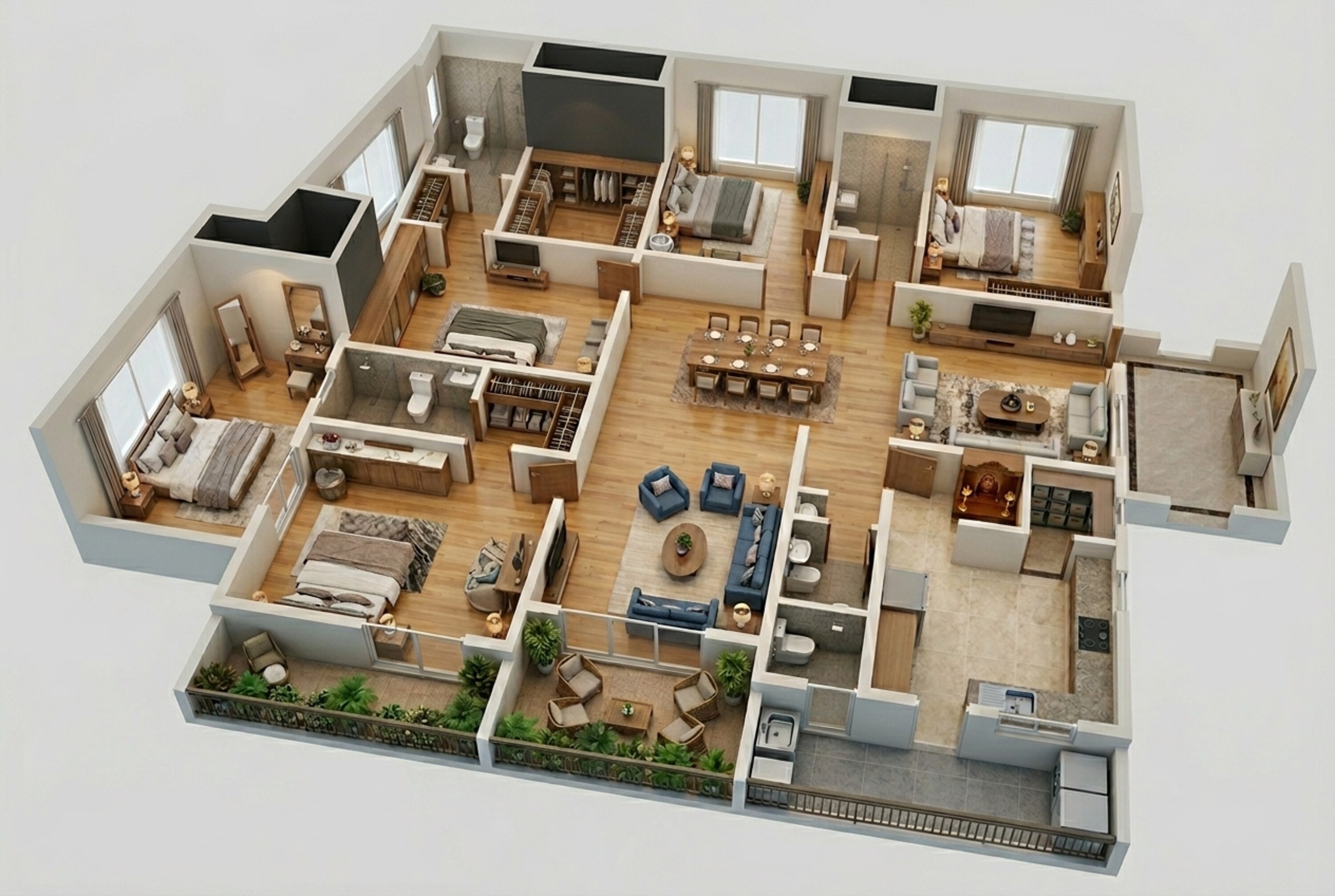 Floor plan of 4 BHK 3303 Sq. Ft. Apartment in Fortune Suraj Bhan Grande, Hyderabad