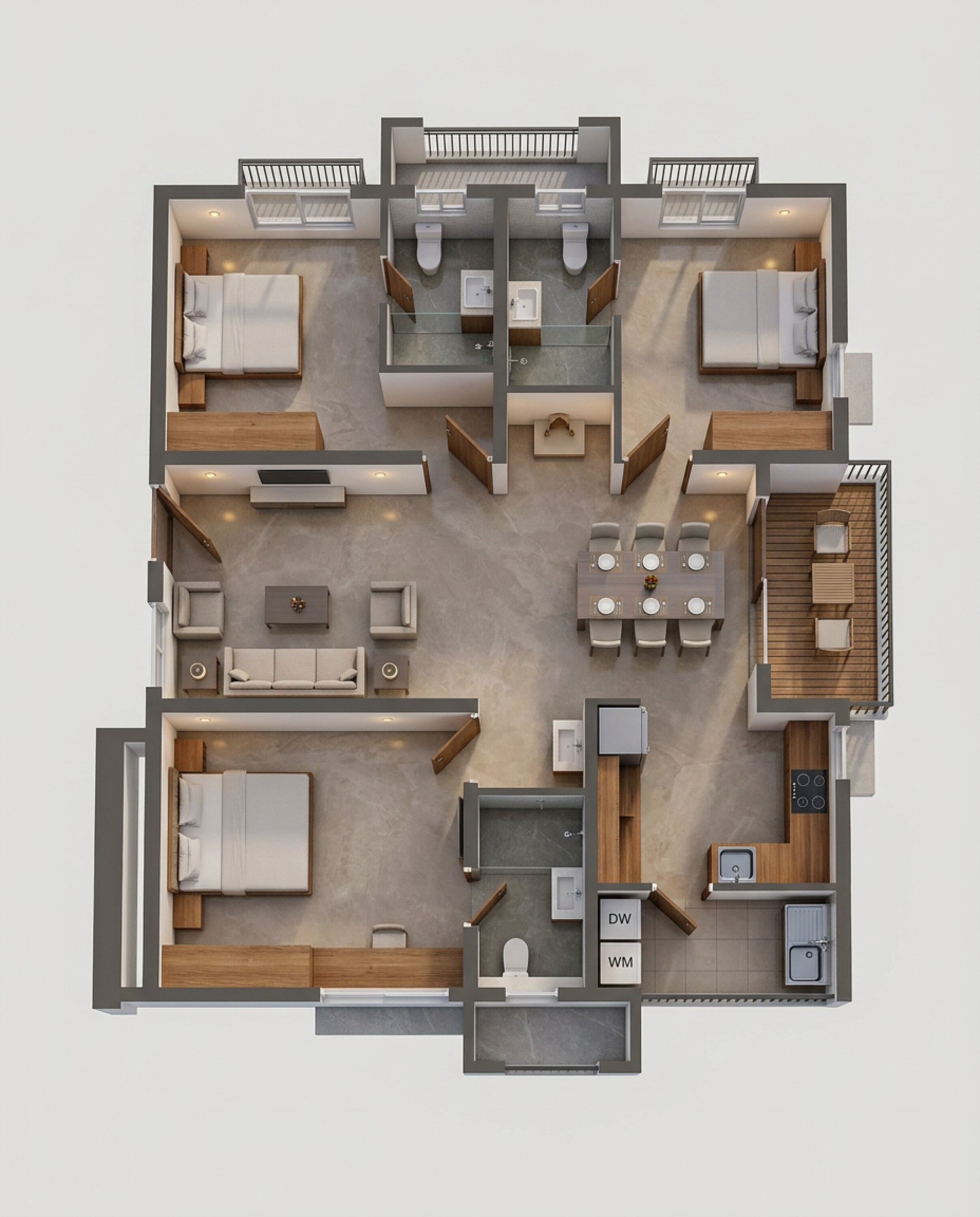 Floor plan of 3 BHK 1665 Sq. Ft. Apartment in Rajapushpa Sierra, Hyderabad