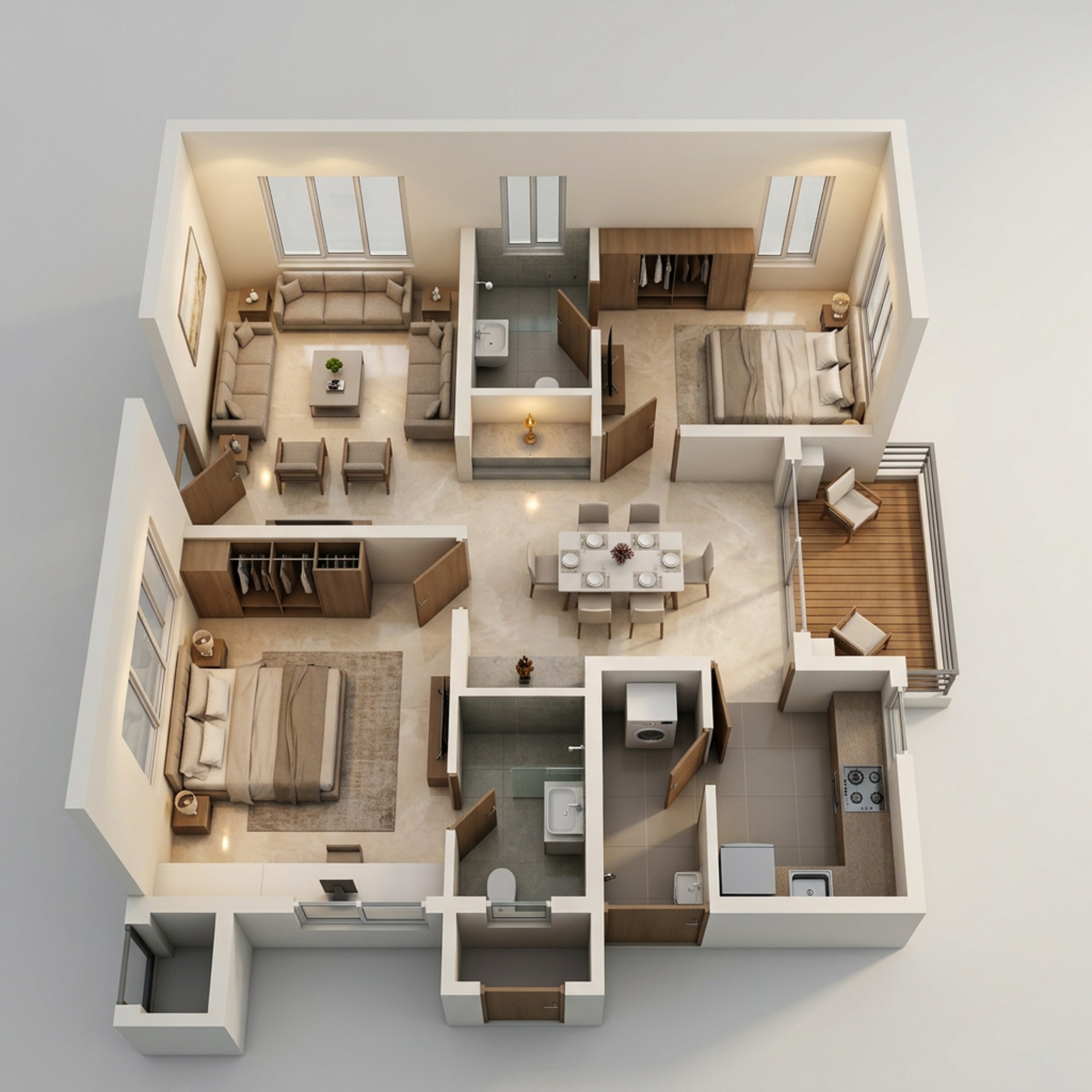 Floor plan of 2 BHK 1295 Sq. Ft. Apartment in Rajapushpa Sierra, Hyderabad