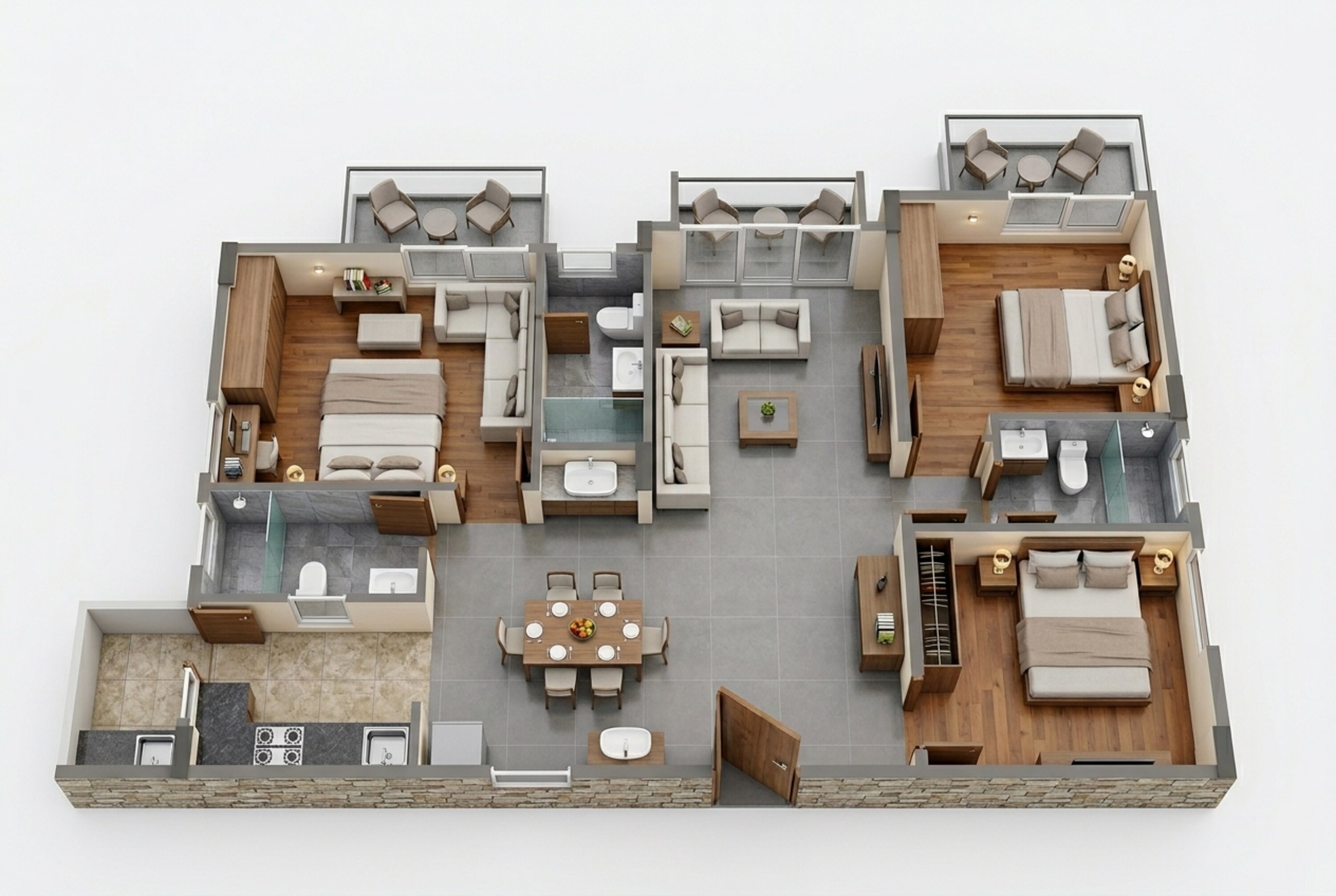 Floor plan of 3 BHK 1366 Sq. Ft. Apartment in Palladium Live Spaces, Bangalore