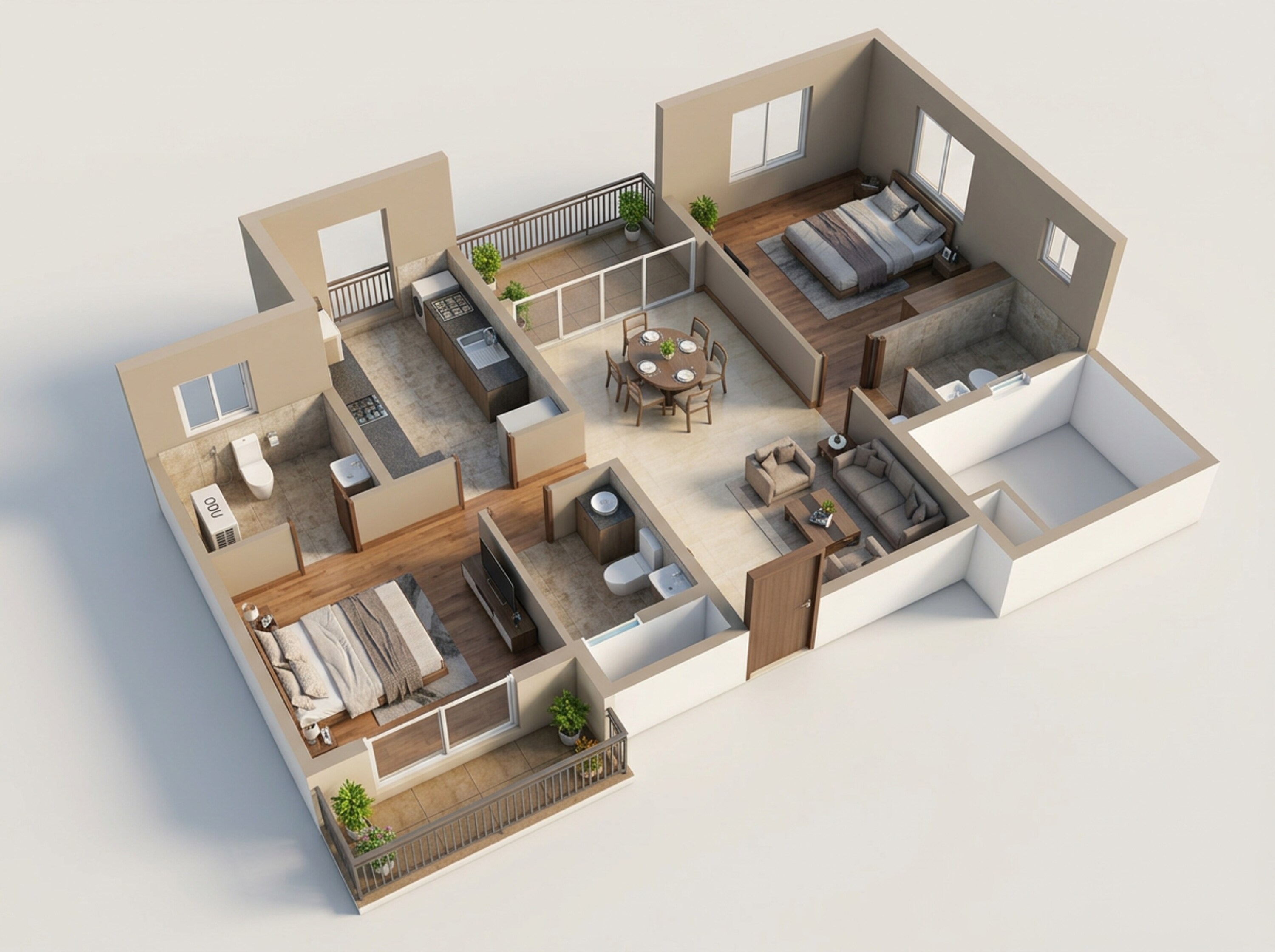 Floor plan of 2 BHK 1323 Sq. Ft. Apartment in Casagrand Estancia, Bangalore