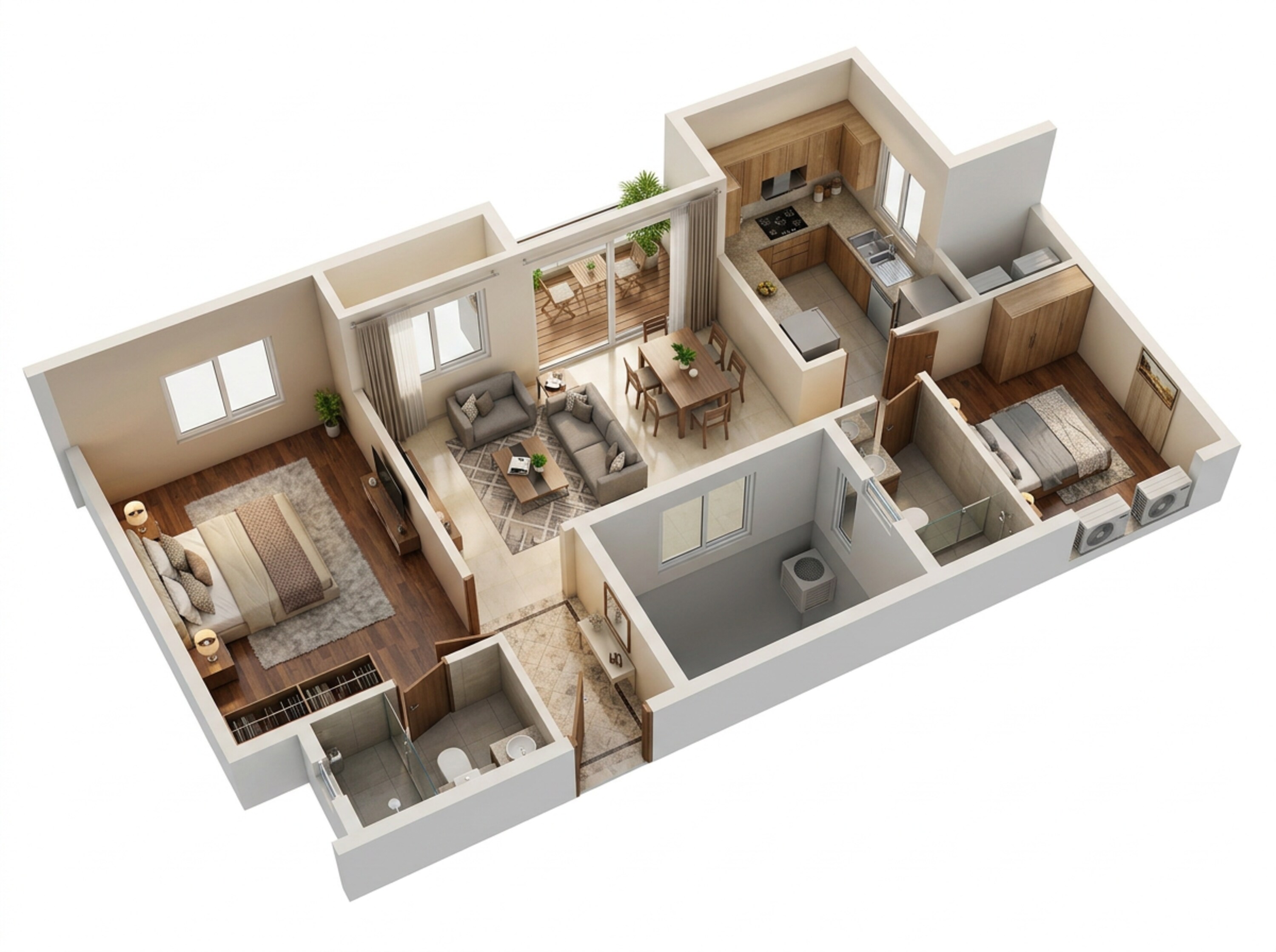 Floor plan of 2 BHK 1382 Sq. Ft. Apartment in Casagrand Estancia, Bangalore