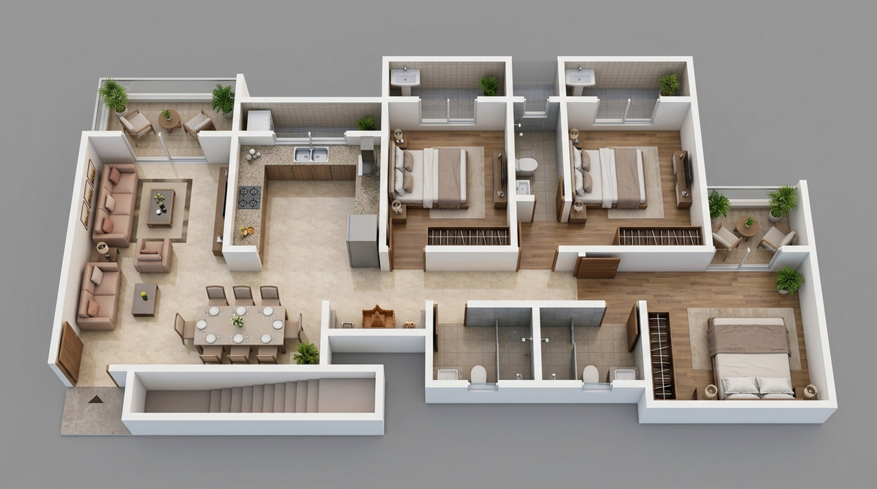 Floor plan of 3 BHK 984 Sq. Ft. Apartment in Cosmos Senenity, Palghar
