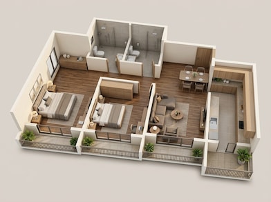 Floor plan of 2 BHK 624 Sq. Ft. Apartment in Vihang Avaana, Thane