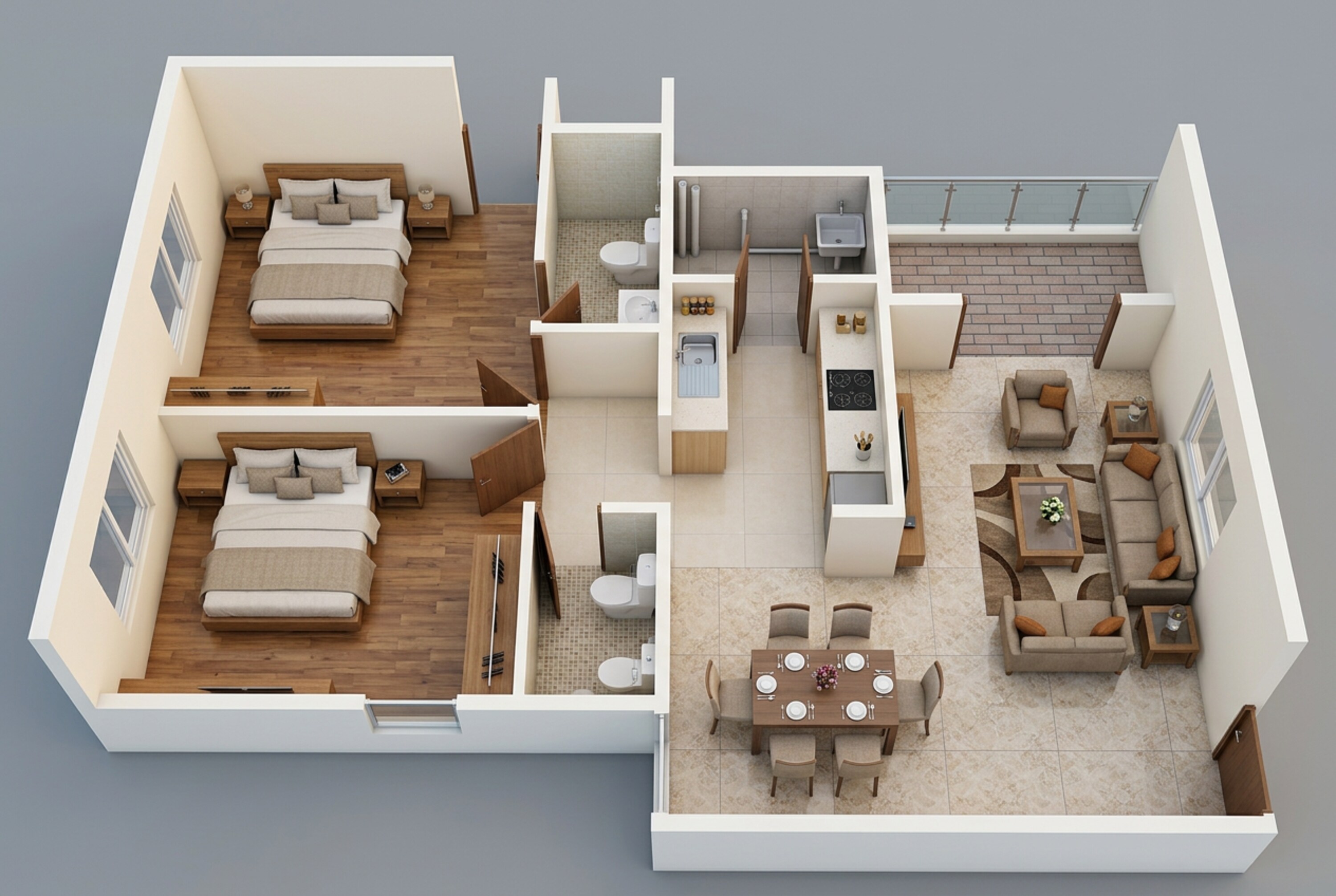 Floor plan of 2 BHK 890 Sq. Ft. Apartment in Ranjekar Rakhi, Pune