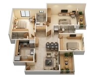 Floor plan of 3 BHK 1100 Sq. Ft. Apartment in Kohinoor Saras Nagar, Pune