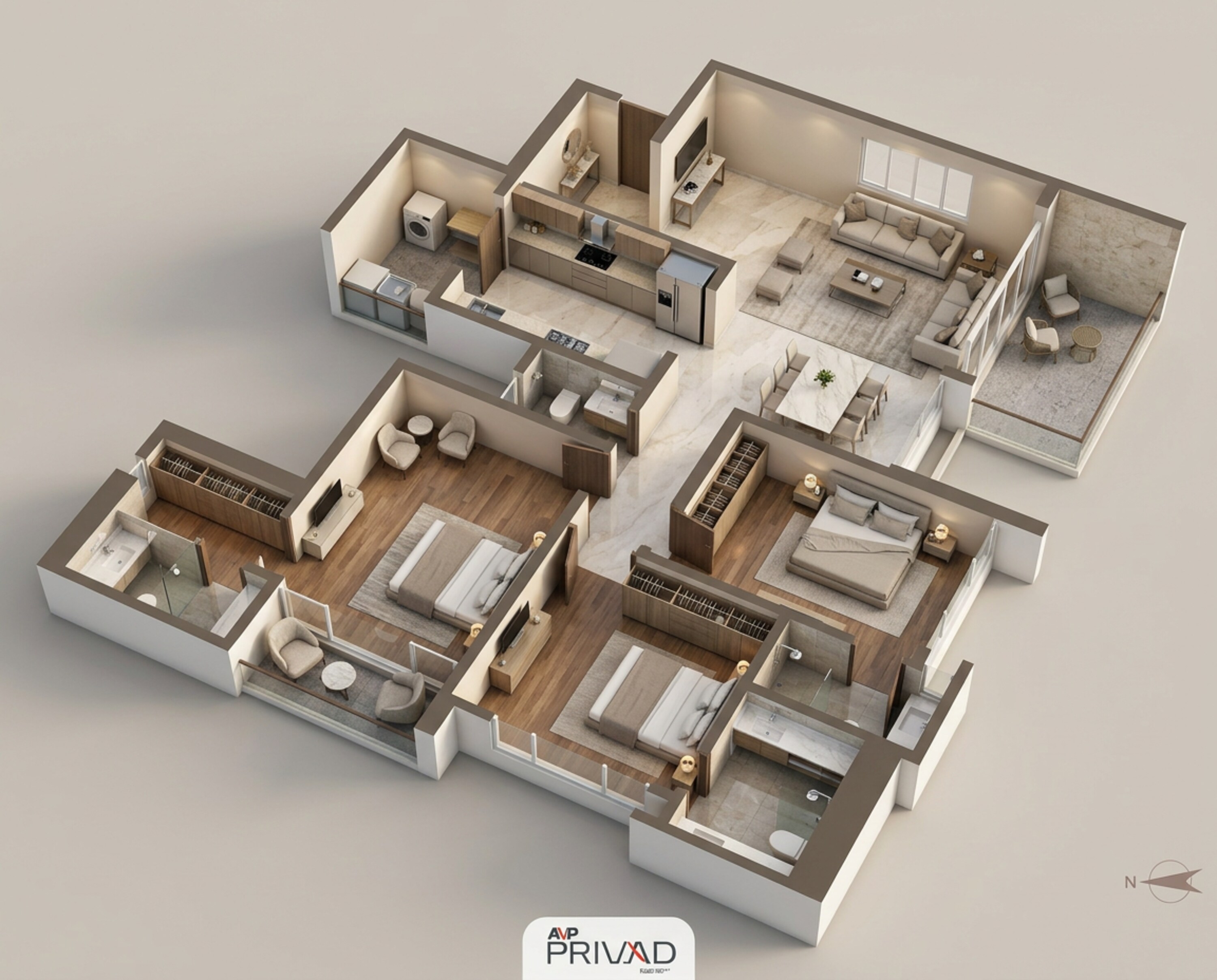 Floor plan of 3 BHK 1489 Sq. Ft. Apartment in ANP Privado, Pune