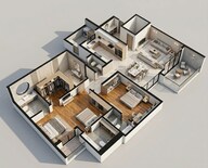 Floor plan of 3 BHK 1489 Sq. Ft. Apartment in ANP Privado, Pune